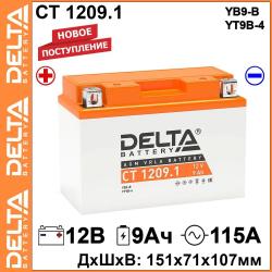 Купить аккумулятор DELTA CT 1209.1 в Кемерово – Тайге, Яшкино | Прямая полярность | Интернет-магазин Autolider42.ru